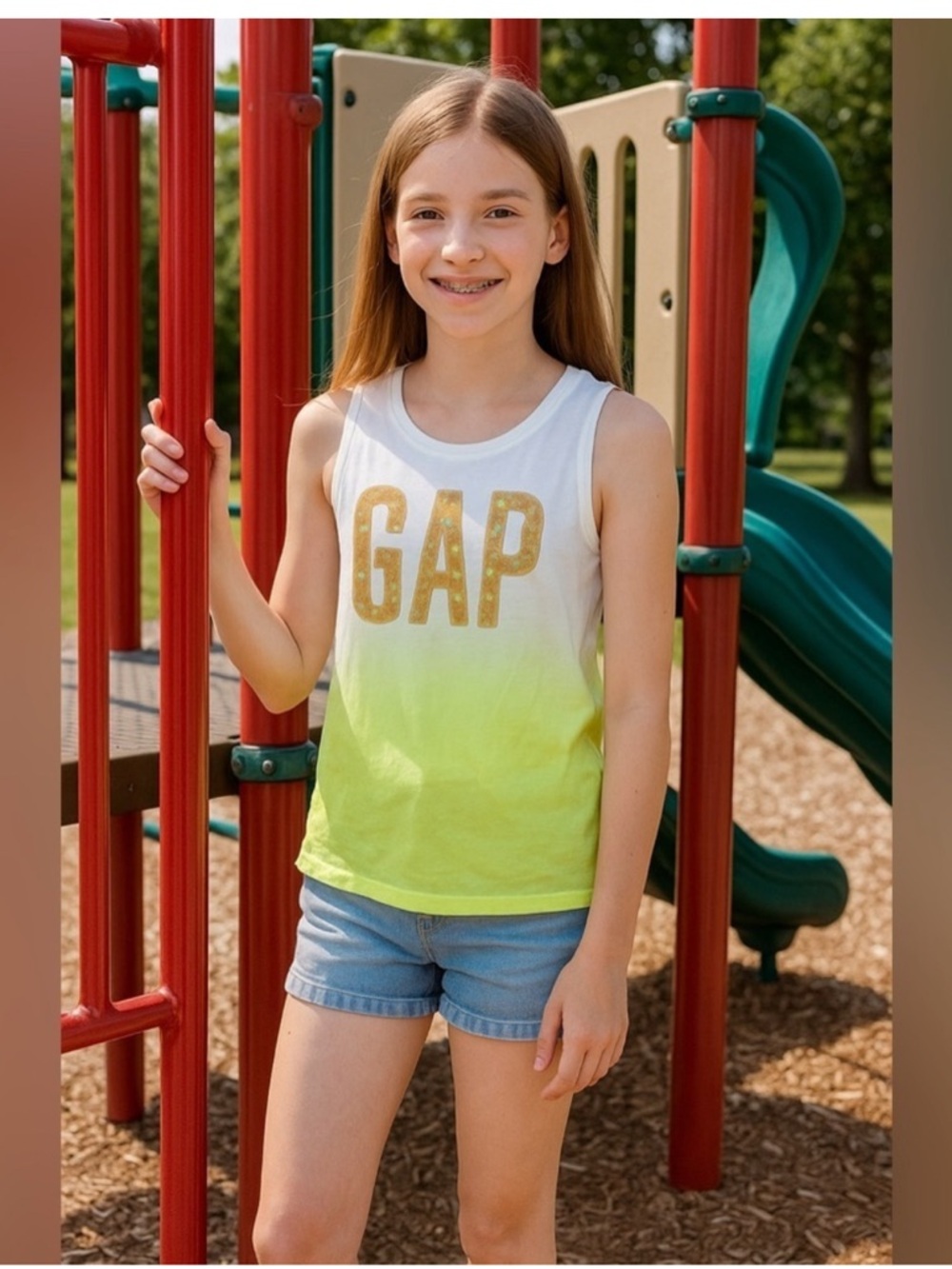 GAP White to Lime Green Ombre Tank with Gold Logo